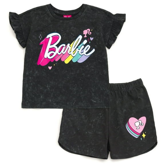 Barbie French Terry T-Shirt and Shorts Outfit Set Toddler to Big Kid