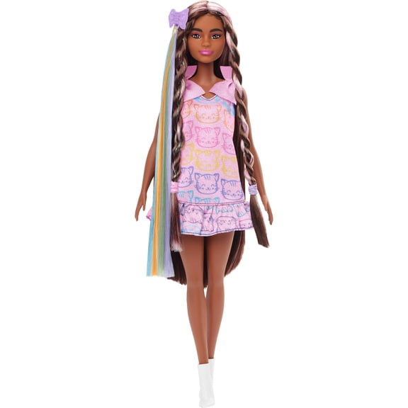 Barbie Fun & Fancy Fashion Doll & Accessories, with Extra-Long Black Hair & 2 Looks, Including Silver Dress & Hair Extension
