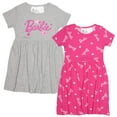 thumbnail image 1 of Barbie Girl's Casual Stretch Dress 2-Pack with Barbie Graphic Print Logo - Set of Short Sleeve Summer Dresses for Kids (Size 4-6X), 1 of 12