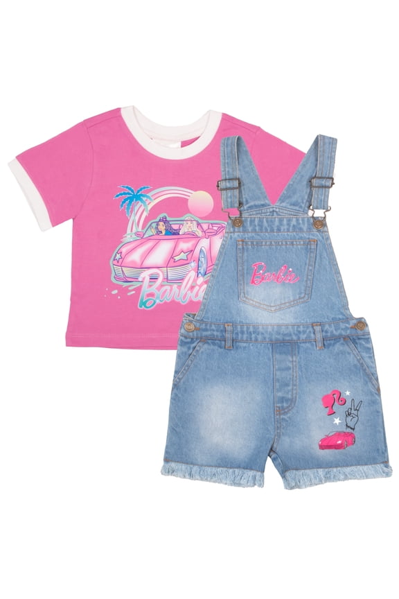 Girl's Crewneck T-Shirt & Denim Short Overalls 2-Piece Set (Little Girls, 4-6X)