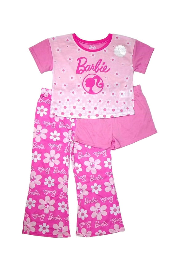 Girl's Pink Floral Character 3-Piece Pajama Top, Shorts and Pants Set (X-Small 4/5)