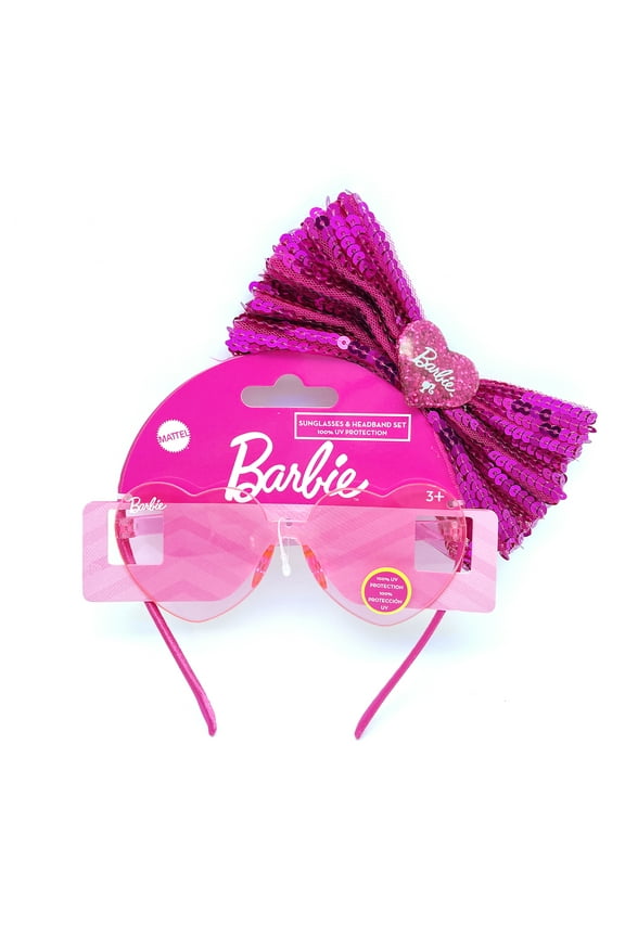 Barbie Girl's Pink Heart Shaped Fashion Sunglasses with Matching Headband and Bow