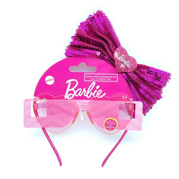 Barbie Girl's Pink Heart Shaped Fashion Sunglasses with Matching Headband and Bow