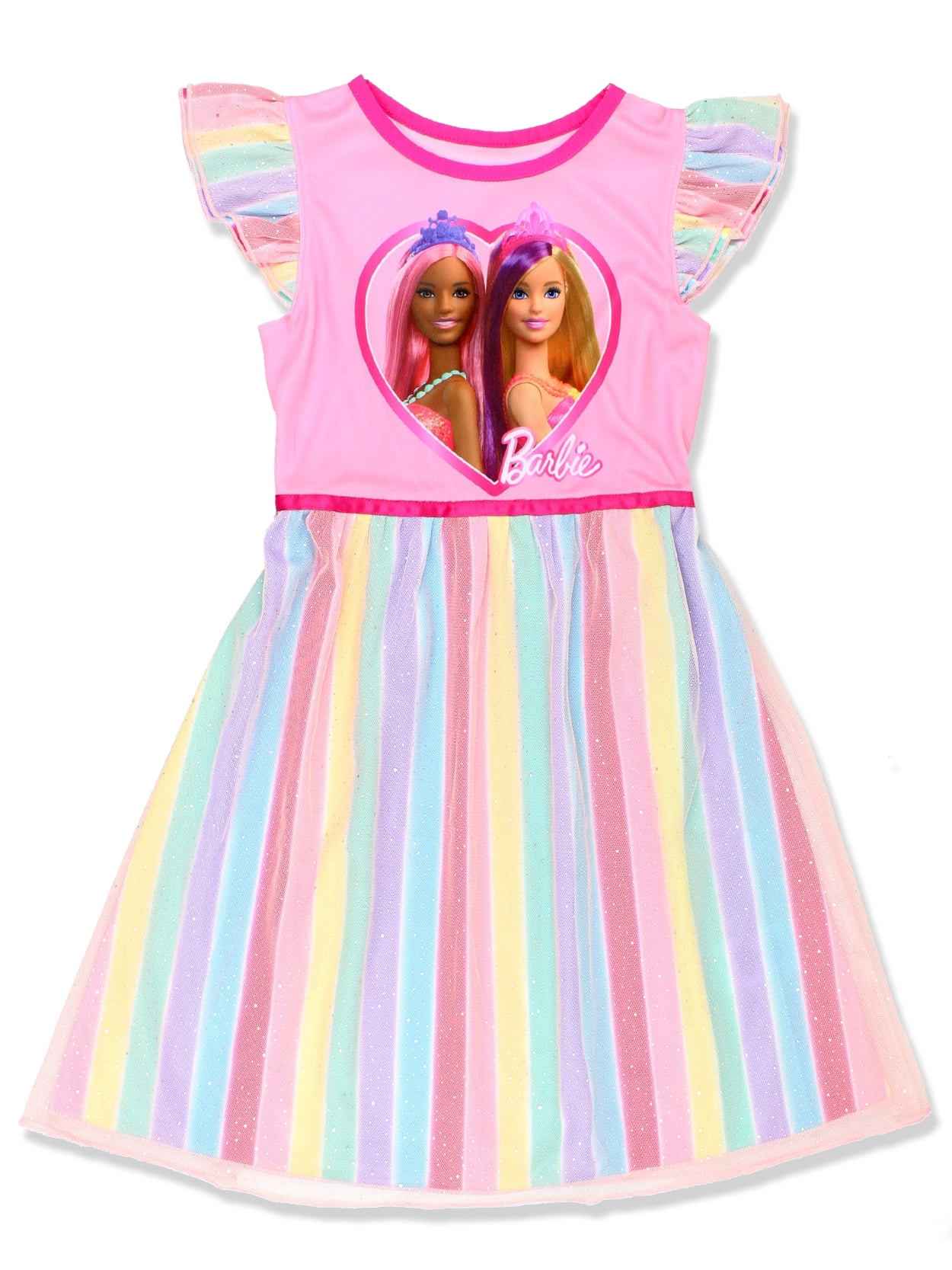 Barbie Girl's Rainbow Dress Up Fantasy Gown Nightgown Pajamas K228747BB