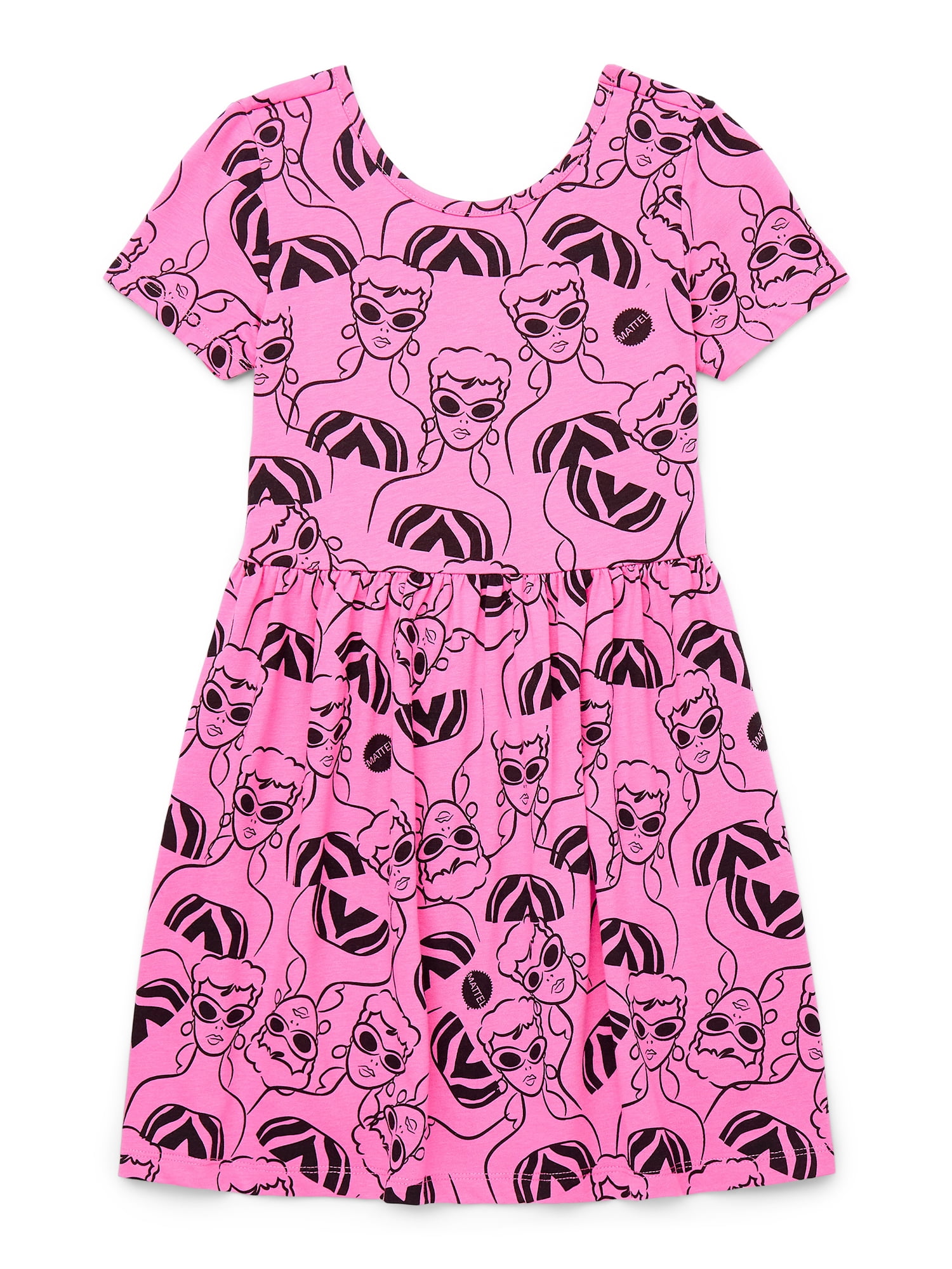 Barbie Girls Allover Print Dress with Short Sleeves, Sizes 4-12