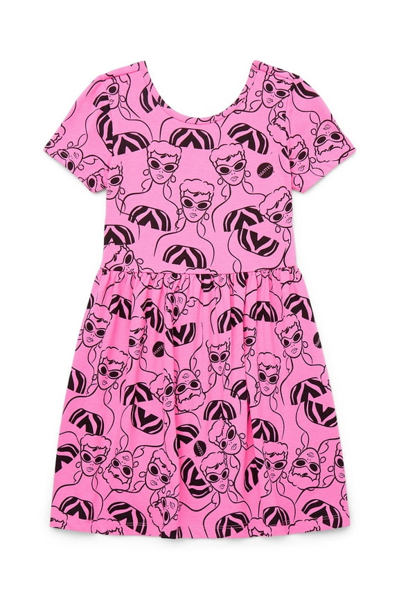 Girls' Print Skater Dress with Short Sleeves, Sizes 4-12