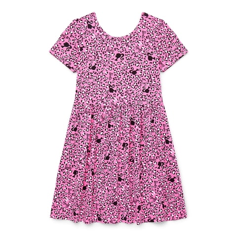 Barbie Girls Allover Print Dress with Short Sleeves, Sizes 4-12