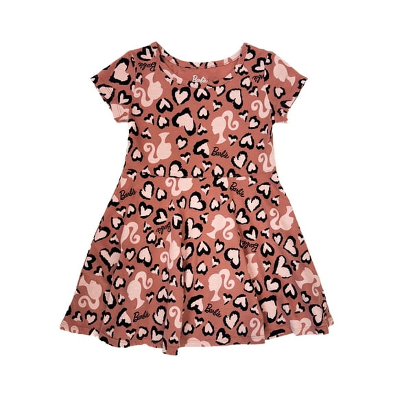 Barbie Girls' Allover Print Dress with Short Sleeves, Sizes 4-12
