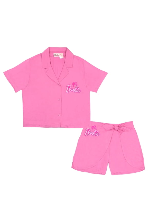 Girl's Short Sleeve Button Down Shirt Shorts Outfit Set