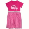 thumbnail image 1 of Barbie Girl's Short Sleeve Sparkle Tutu Dress, Barbie Logo Glitter Print Dress with Tulle Skirt for Kids (Size 4-6X), 1 of 6