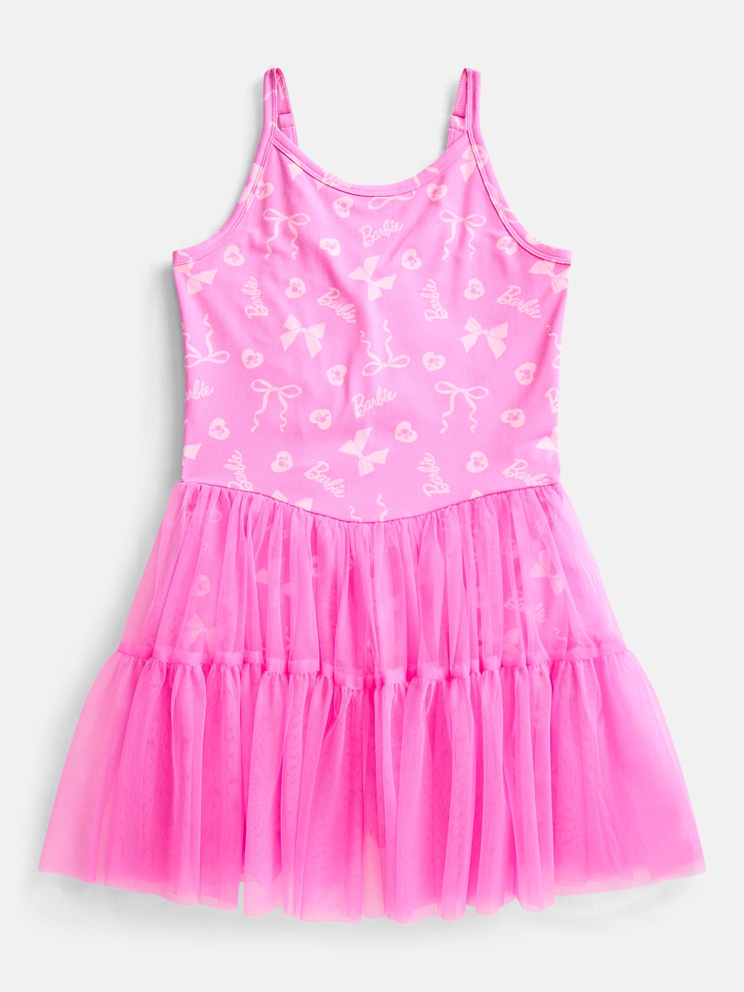 Barbie Girls Sleeveless Allover Print Tulle Romper, Sizes 4-12