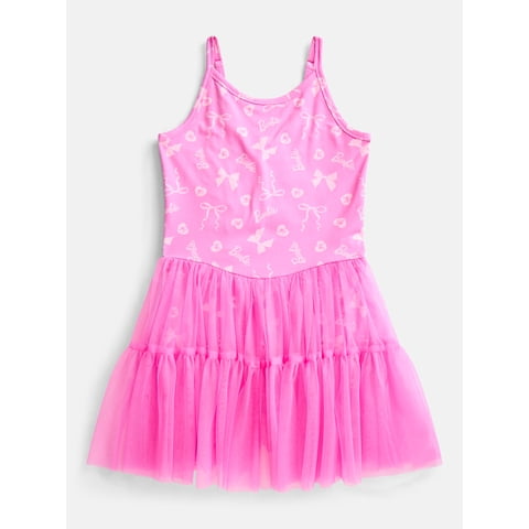 Barbie Girls Sleeveless Allover Print Tulle Romper, Sizes 4-12