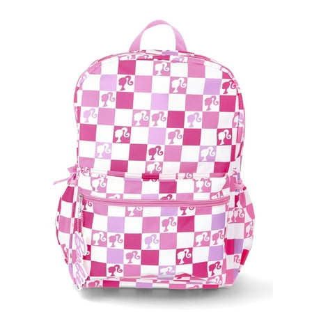 Mattel Barbie "Check It" Girls' 17" Backpack and Keychain, Pink Checkered