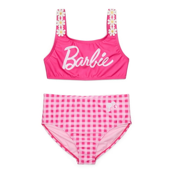 Barbie Girls Bikini Top and Bottoms Swimsuit Set with UPF 50+, 2-Piece, Sizes 4-12