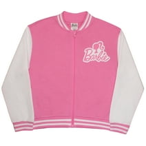 Barbie Girls Bomber Jacket, Silhouette Logo Fleece Zip-Up Varsity Jacket for Kids (Size 4-12)