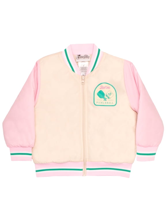 Girls Bomber Jacket, Zip-Up Bomber Jacket for Girls, Girl Power Outerwear, Varsity Jacket for Girls (Size 2T-6/6X)