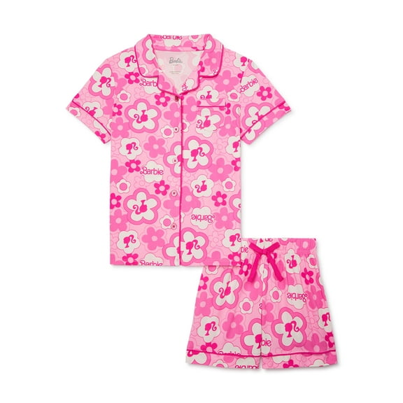 Barbie Girls Button Front Top and Shorts Pajama Set, 2-Piece, Sizes 4-12
