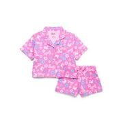 HELLO KITTY Barbie Girls' Button Front Top and Shorts Pajama Set, 2-Piece, Sizes 4-12