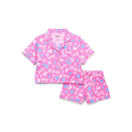 Barbie Girls' Button Front Top and Shorts Pajama Set, 2-Piece, Sizes 4-12