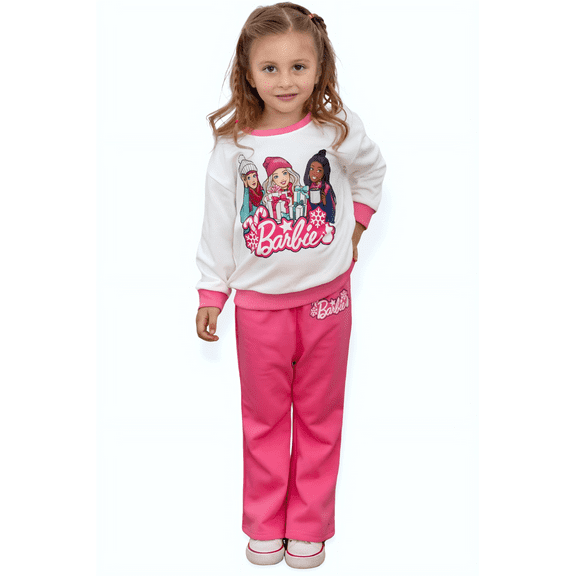 Barbie Girls Clothes 2-Piece Outfit Set Christmas Long Sleeve Sweatshirt and Pink Bell Bottom Pants Holiday Gift Teen Clothing 10-11Y