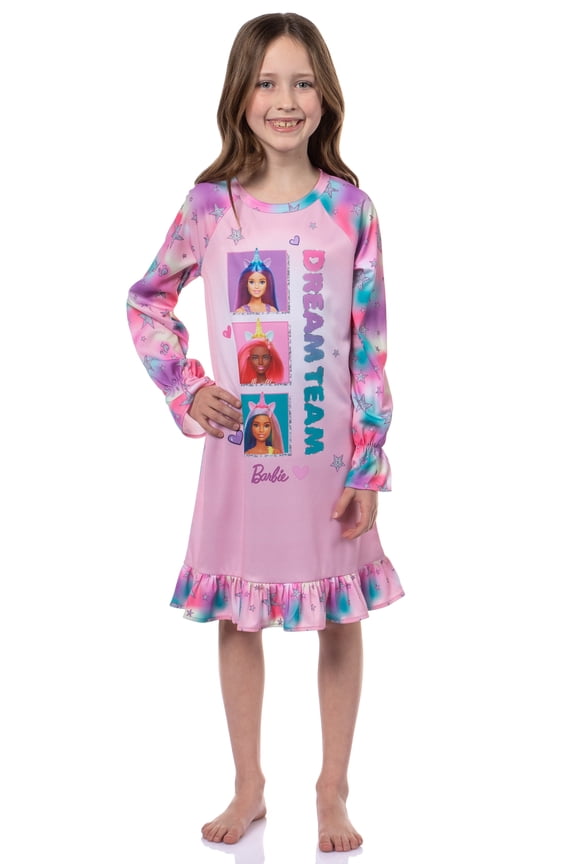 Barbie Girls' Dream Team Characters Unicorn Sleep Pajama Dress Nightgown