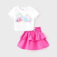 thumbnail image 1 of Barbie Girls Dress Cotton Drawstring Short Sleeves Top with Smocking Skirt Set Sizes 3-13, 1 of 8