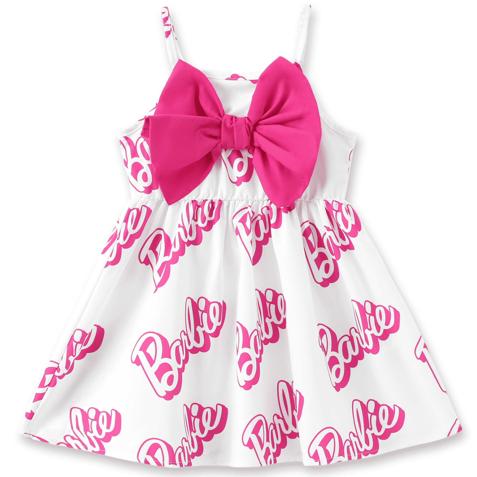 Barbie Girls Dress Roseowhite Allover Letter Print Bowknot Sleeveless Summer Dresses Sizes 7-8 Years