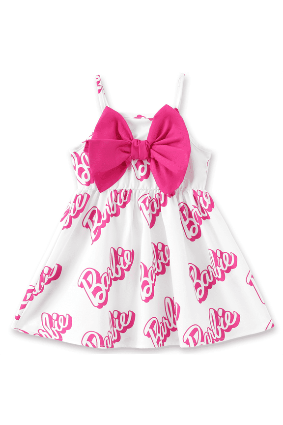 Girls Dress Roseowhite Allover Letter Print Bowknot Sleeveless Summer Dresses Sizes 7-8 Years