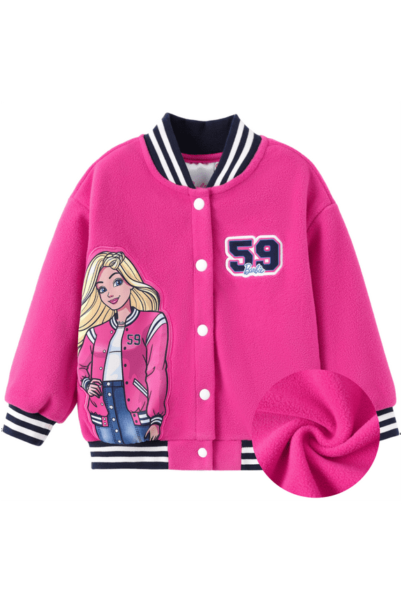 Girls Fleece Bomber Jacket Graphic Baseball Jacket Cartoon Kids Sweatshirt Varsity Bomber Outerwear Coat Sizes 3-10