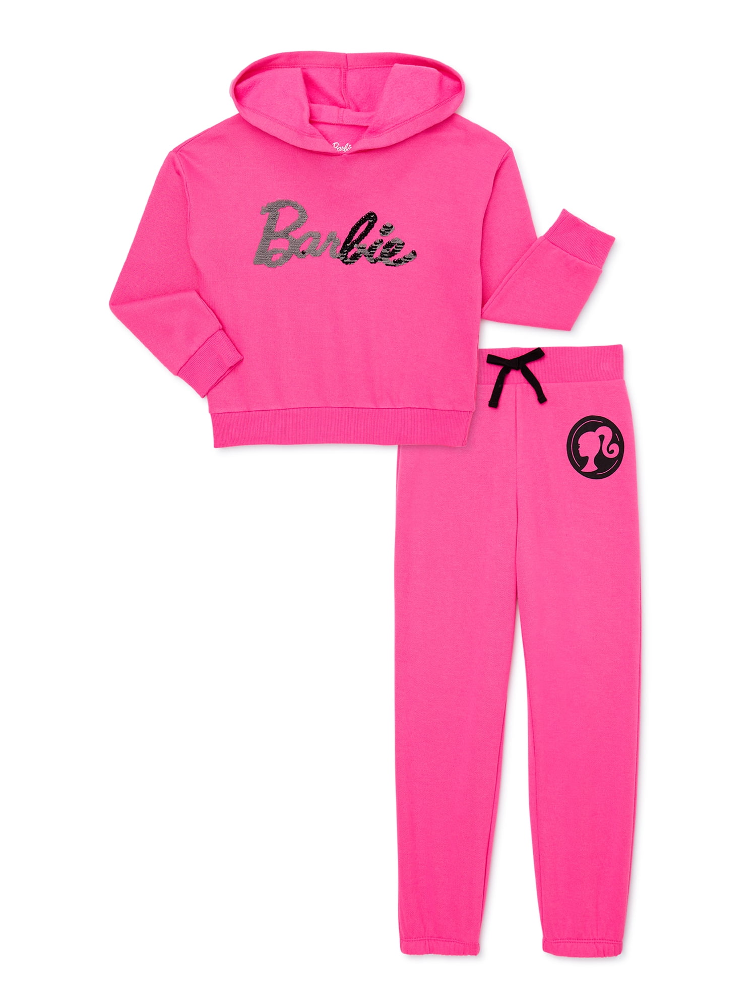 Barbie Girls Flip Sequin Hoodie Sweatshirt and Joggers, 2-Piece