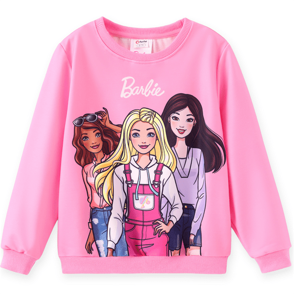 Barbie Girls Graphic Sweatshirt Pink Long Sleeve Crewneck Pullover Tops For Kids 6-7Y