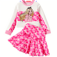 thumbnail image 1 of Barbie Girls Graphic Sweatshirts with Pink Plaid Pleated Skirt Set 2 Pieces Outfit Set Sizes 5-12, 1 of 7