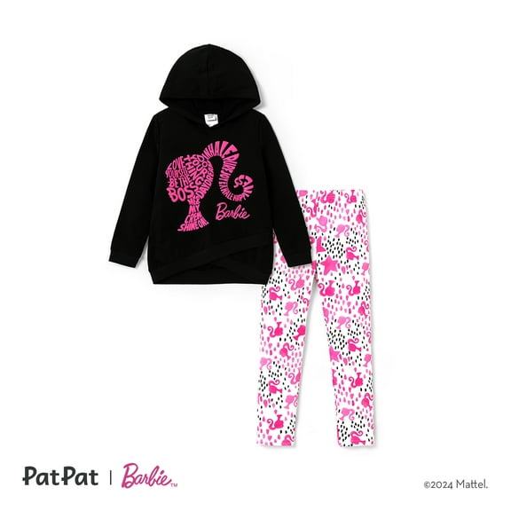 Barbie Girls Hoodie Letter Graphic Top and Allover Print Leggings 2 Pieces Outfit Set Sizes 10-11 Years