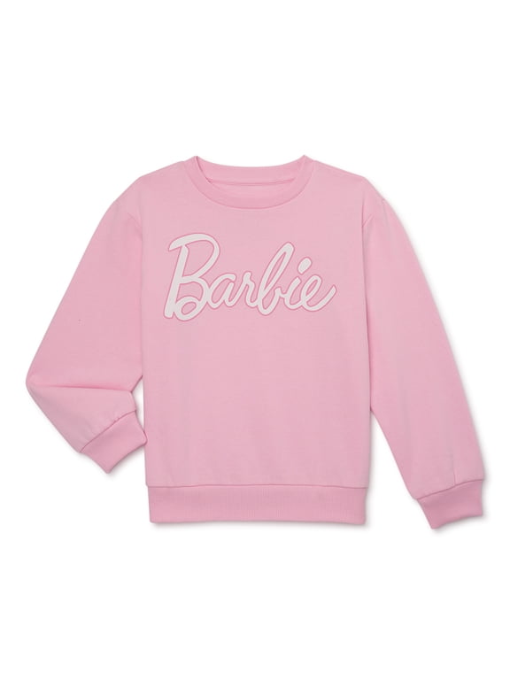 Barbie Girls Logo Graphic Crewneck Fleece Sweatshirt, Size 4-16