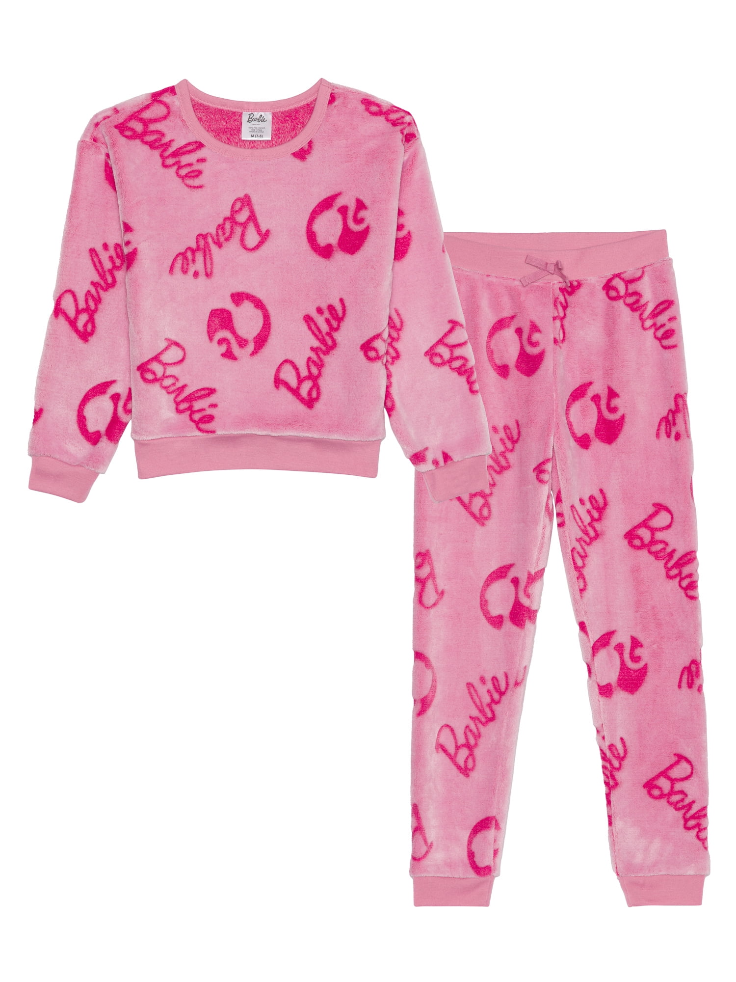 Barbie Girls Long Sleeve Plush Pullover and Jogger Set, 2 Piece Set ...