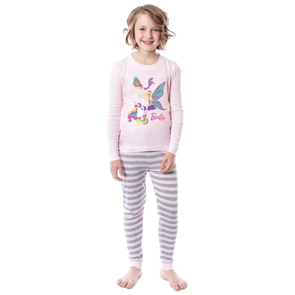 Barbie Girls' Magical Mermaid Fairy Unicorn Sparkle 2 Piece Sleep Pajama Set