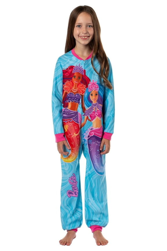 Barbie Girls' Mermaid Brooklyn and Malibu Footless Sleeper Pajama For Kids