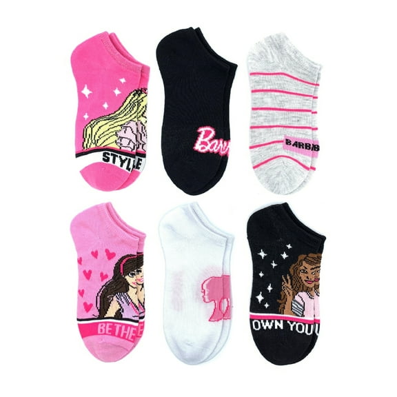 Barbie Girls No-Show Socks, 6-Pack, Sizes S-L