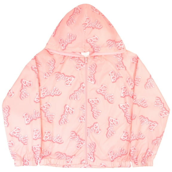 Barbie Girls Nylon Windbreaker Jacket Kids Rain Jacket for Big Kids Girls Rain Jacket Lightweight Rain Gear Barbie Allover Graphic Print (Size 7-16)