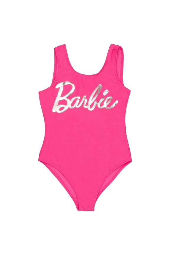 Girls One Piece Swimsuit Cross-Back Bathing Suit with Barbie Logo, Quick-Drying Kids Swimwear for the Beach or Pool (Sizes 4-16)