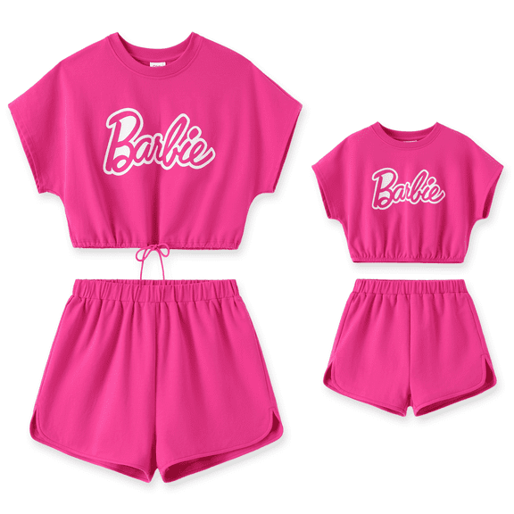Barbie Girls Outfit Set Elastic Waist Graphic T-Shirt and Shorts Set Summer Pink Kids Clothes Sizes 8-9Y