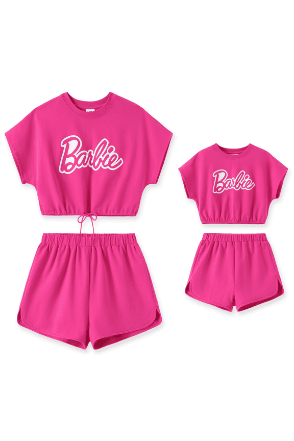 Girls Outfit Set Elastic Waist Graphic T-Shirt and Shorts Set Summer Pink Kids Clothes Sizes 8-9Y