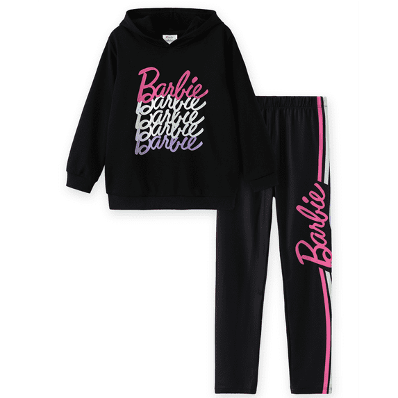 Barbie Girls Outfit Set Rainbow Graphic Hoodie Logo Print Leggings 2 Piece Kids Clothes 5-12Y