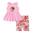 thumbnail image 1 of Barbie Girls Outfit Set Sleeveless Graphic Pink Tee with Floral Short Leggings Sizes 3-10, 1 of 7