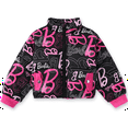 thumbnail image 1 of Barbie Girls Puffer Outerwear Jacket Black Pink Logo Allover Print Winter Coat Warm Sizes 3-10Y, 1 of 10