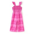 thumbnail image 1 of Barbie Girls Romper Hot Pink Ruffled Sleeveless Allover Letter Print Ruched Jumpsuit Sizes 3-13, 1 of 9