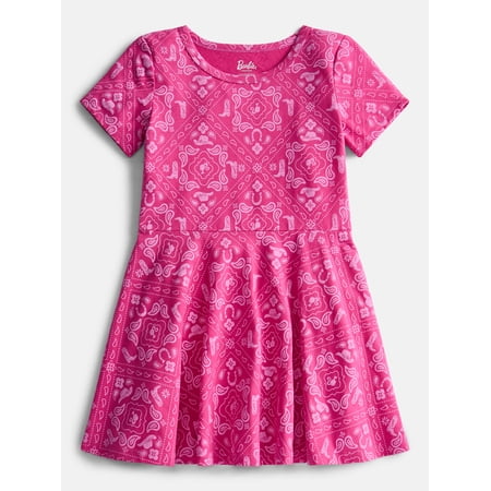 Barbie Girls Print Skater Dress with Short Sleeves, Sizes 4-12