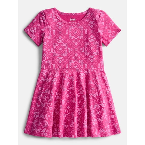 Barbie Girls Print Skater Dress with Short Sleeves, Sizes 4-12