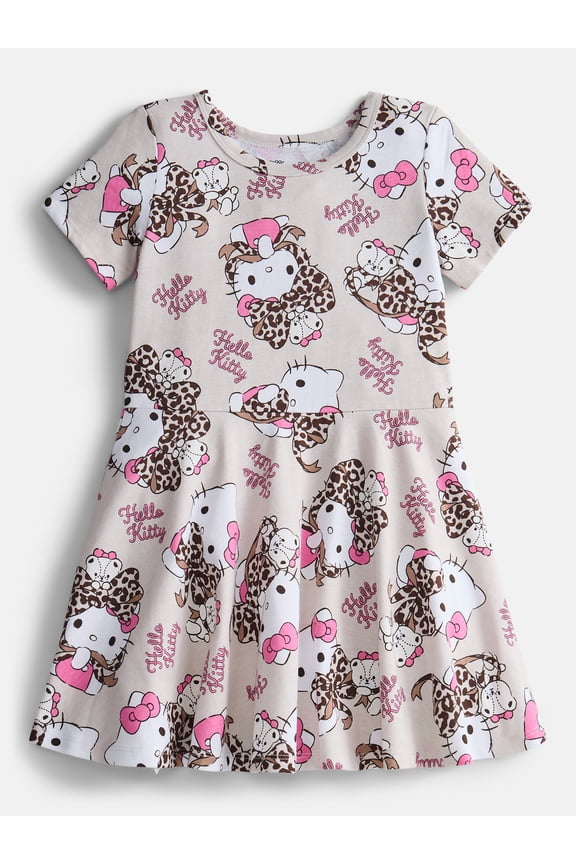 Barbie Girls Print Skater Dress with Short Sleeves, Sizes 4-12