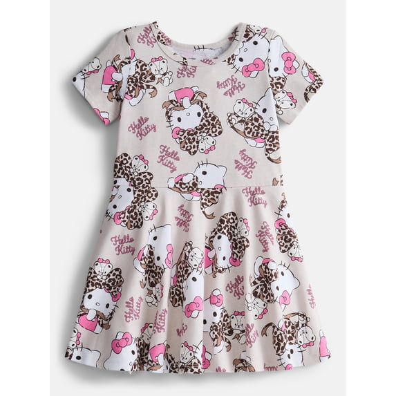 Barbie Girls Print Skater Dress with Short Sleeves, Sizes 4-12